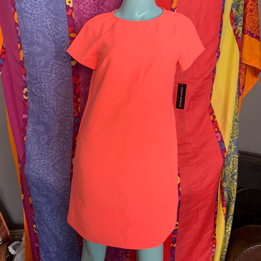 🔥NWT NEON Donna Morgan MOD 1960’s style retro neon pink dress Small RUNS LARGE